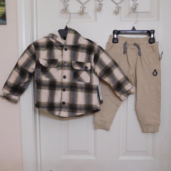 NWT 3pc Volcom Plaid Hooded Jacket Shirt & Joggers Set sz 24 Months - Picture 3 of 4